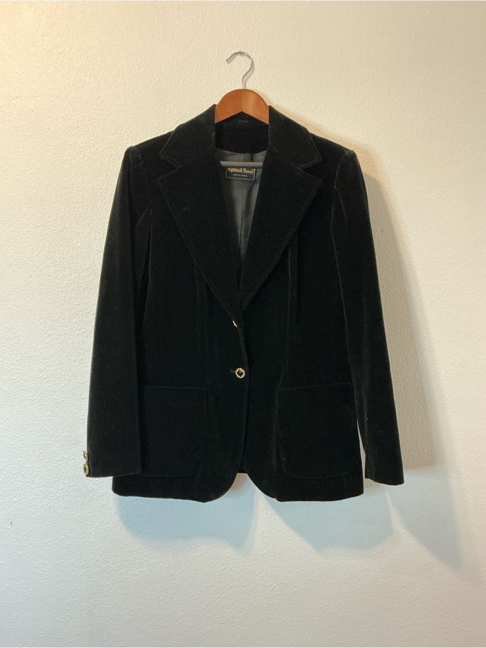 Black Velvet Tailored Blazer with Gold Buttons
